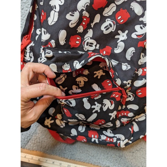 Disney Store Mickey Mouse Backpack All Over Print Black Red‎ White Adult School - Picture 4 of 11